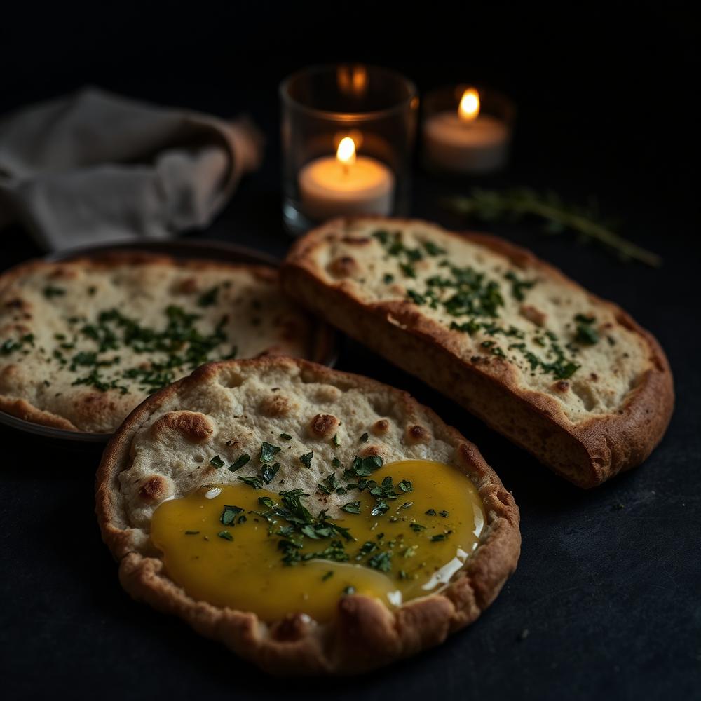 Warm flatbread with herb olive oil